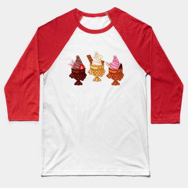 Ice Cream Taiyaki Baseball T-Shirt by MalevolentMask